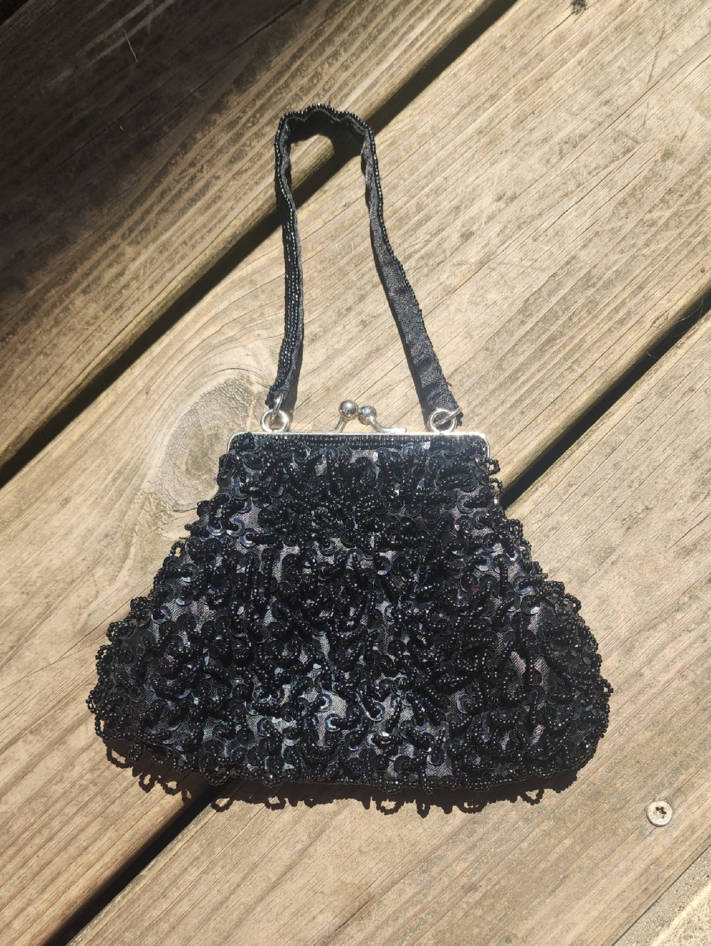 Black Beaded Evening Handbag Wristlet